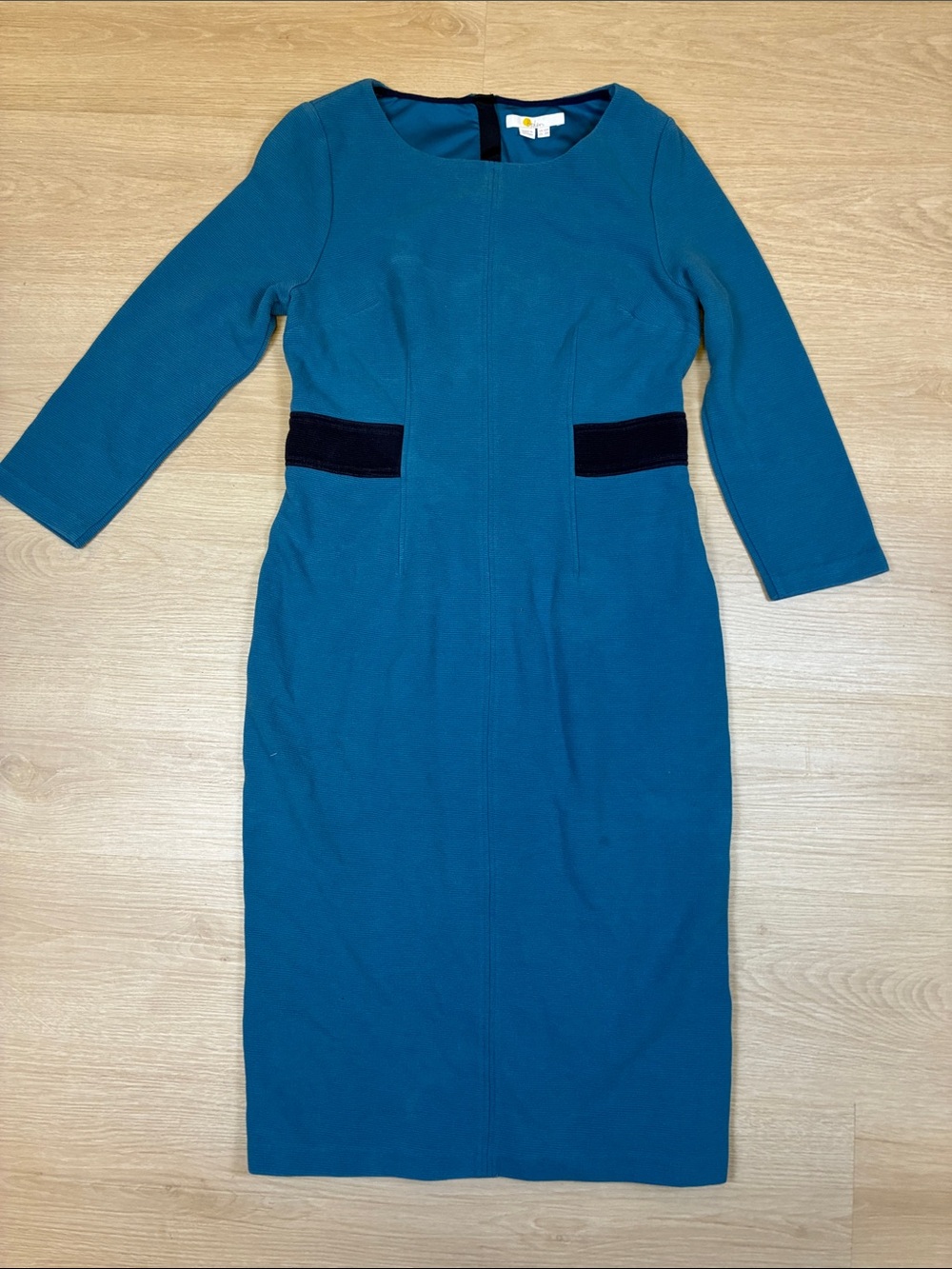Boden Teal Dress with navy Waist Panels - Long Sleeve